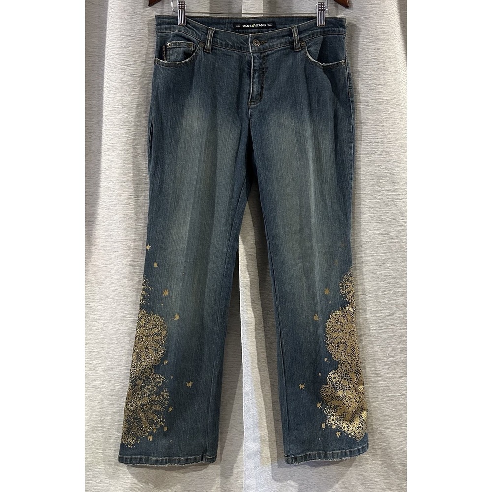 DKNY Jeans Women's Denim Blue Jeans Deco‎ Gold So Low Lita Size 12